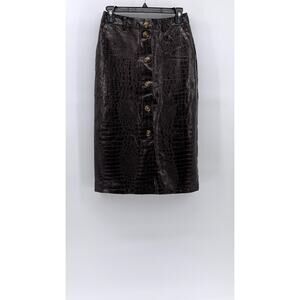 RACHEL COMEY Women's Wine Faux-Leather Snake Print Straight Midi Skirt SZ 0